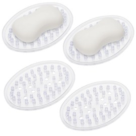 Jabonera de plástico, 4 piezas, bandeja transparente soporte para barra autodrenante ahorradora de jabón con agujeros, contenedor de jabón para mostra