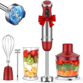 KOIOS 1000W Hand Immersion Blender 12 Speed 5-in-1 Electric Stainless Steel Blade Red