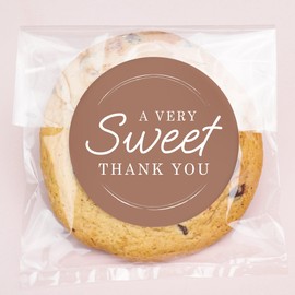 Big Dot of Happiness Mocha Brown Simple Script Thank You Stickers and Clear Cookie Bags, Cellophane Treat Bags 4.25x7 Inches, Wedding Party Favor Gifts Candy or Baked Goods - 25 Count