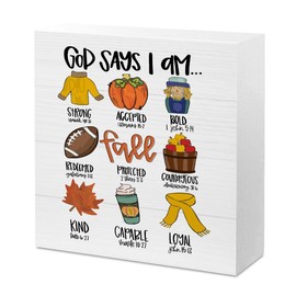 God Says I Am Fall Sign - Autumn Home Office Decor, 5 x 5 Inch