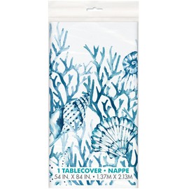 Unique 73773 Rectangular Plastic Table Cover | Blue Reef Design and Theme | 54"x84", Nature