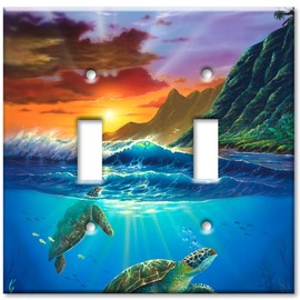 Art Plates - Double Gang Toggle OVERSIZE Switch Plate/OVER SIZE Wall Plate - Sea Turtles