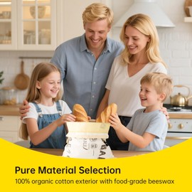 2 Pack Reusable Bread Bags for Homemade Sourdough Bread, Removable Cotton Beeswax Bags for Fresh Keeping, XL Food Storage Bag for Freezer, Good Smell, Extra Large and Easy to Clean