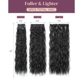 LONAI Clip In Hair Extensions, 6PCS 24" Black Hair Extensions Long Mermaid Waves Wavy Synthetic Clip On Hairpiece For Women（Black）