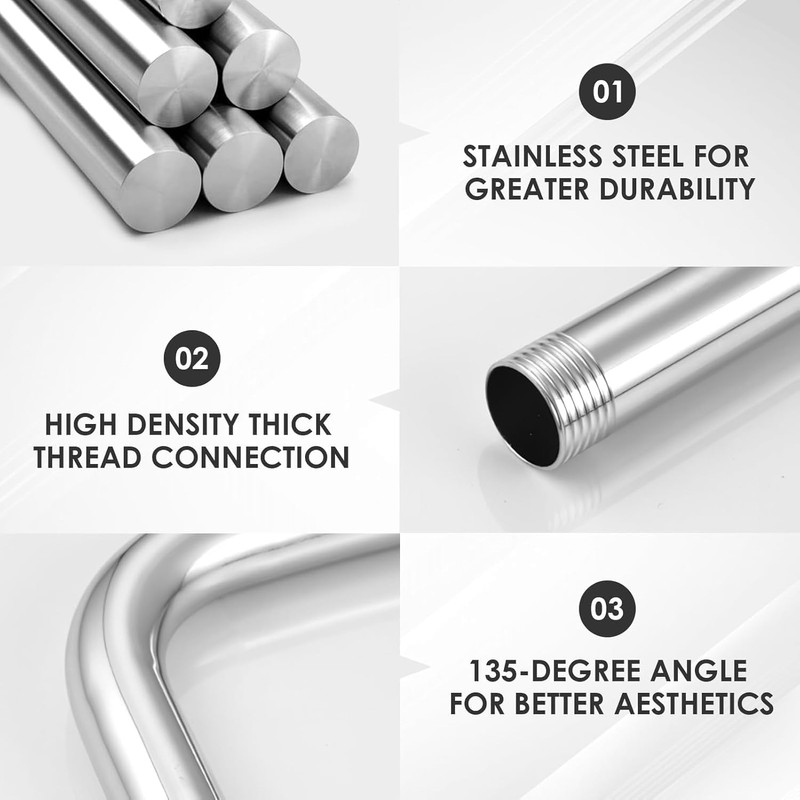 Stainless Steel Curved Forward Universal Handheld Shower Replacement Shower Extension