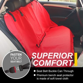 LoyaGour Back Seat Cover for Car Trucks Van SUV,Waterproof Rear Bench Towel Seat Covers for Dogs and Kids,Automotive Backseat Protector (Red)