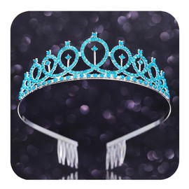 Kilshye Gold Birthday Crowns and Tiaras Rhinestone Queen Crown with Comb Wedding Bridal Tiara Prom Headdress for Women and Girls (Blue)