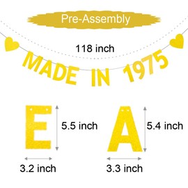 MADE IN 1975 Gold Glitter Banner,Pre-Strung,50th Birthday Decorations,Made in 1975 Banner Glitter Cheers to 50 Years Happy Birthday Party for Man Woman Indoor/Outdoor (Gold) YS