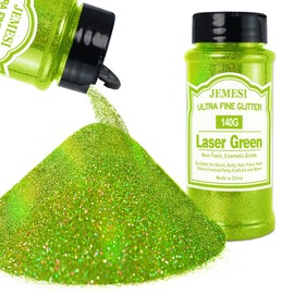 140g/5oz Holographic Ultra Fine Glitter, 1/128" Laser Green Cosmetic Glitter, Safe for Hair Face Body Nail & Festival Makeup, Iridescent Glitters for Resin Tumblers Art Crafts
