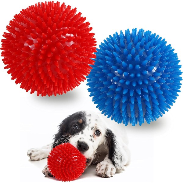 Squeaky Spike Ball for Dogs, 3.5 inch Durable Rubber Chew