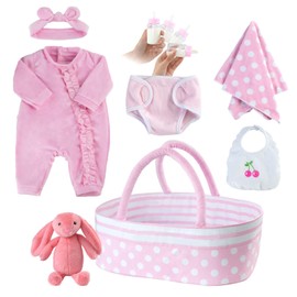 BABESIDE 8 Pcs Reborn Baby Doll Clothes with Bassinet for 17-22 Inch Baby Doll,Baby Doll Clothes Outfit Accessories fit Newborn Baby Doll Girl