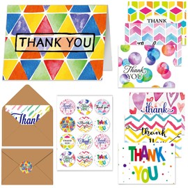 ZZTBTNO 8 Blank Thank You Cards with Envelopes & 12 Stickers - Write Your Own Message - Blank Inside Greeting Cards for Gifts, Customers, Friends