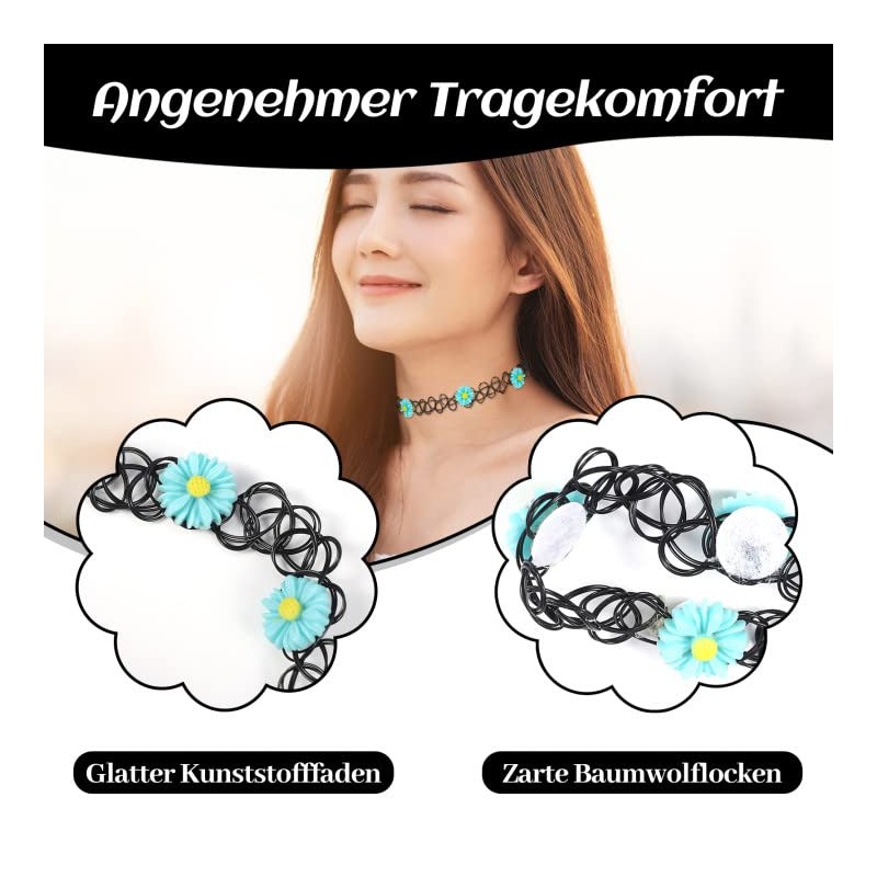 SOSPIRO Pack of 24 Elastic Necklace Tattoo Choker Girls Stretch