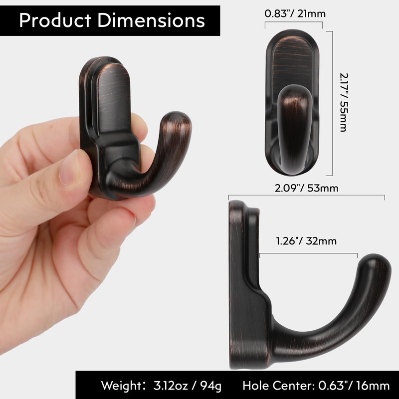 Metaliby 4 Pack Bathroom Hooks for Towels, Oil Rubbed Bronze