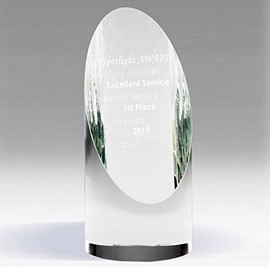 SHOP AWARDS AND GIFTS Customizable 2-3/4 x 6-1/2" Slanted Crystal Tower Gift Boxed Award with Personalization