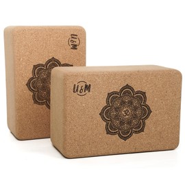U&M Cork Yoga Blocks 2 Pack Set,Natural Cork High Density 9"x6"x4" Yoga Blocks Odor-Resistant Non-Slip for Yoga, General Fitness, Pilates, Stretching and Toning