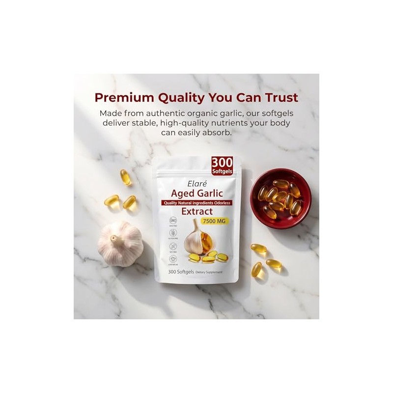 Elare Aged Garlic Extract - Odorless, Organic Garlic Extract Capsules