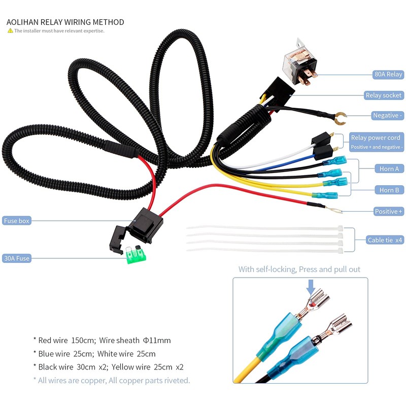 12V Air Horn Wiring Kit with AOLIHAN Horn Button Switch