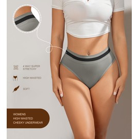 SHARICCA High Wasited Underwear for Women So Stretchy Comfy Cheeky Panties High Rise Bikini Underwear Workout Pack, 4P01,M