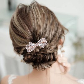 TseenYi Bow Crystal Barrette Clip Rhinestone Wedding Hair Clip Barrette Shine Bridal Crystal Hairclip Decorative Headpieces Gold Crystal Hair Accessories for Women and Girls(Transparent Crystal)