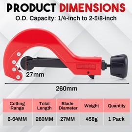 Teenyyou Quick Acting Tubing Cutter for 1/4" to 2-5/8" Pipe Cutter Applies to PVC/PPR/PE Pipes and Other Plastic Pipes