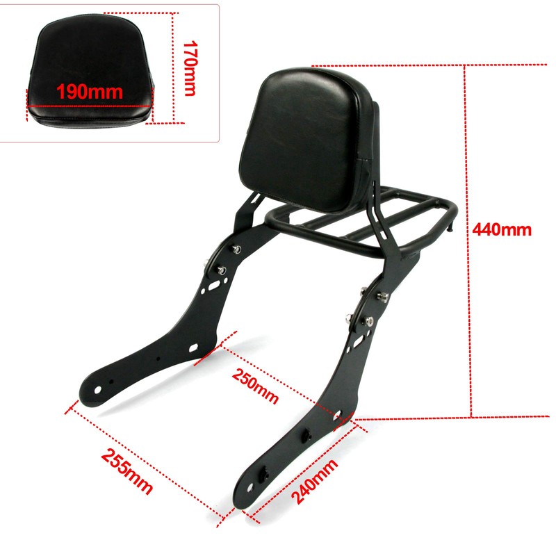 Worldmotop Motorcycle Sissy Bar Backrest Rear Passenger Seat for Kawasaki