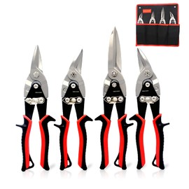 TOOLEAGUE 4 Pcs Tin Snips Set for Cutting Metal Sheet,Aviation Snip Left, Right, Straight and Long, Heavy Duty Metal Cutter with Forged Blade