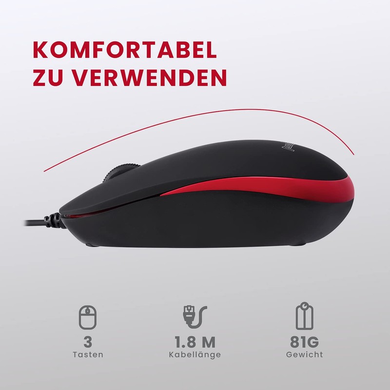 Perixx PERIDUO-212B DE, Kompaktes Mini Tastatur und Maus Set, USB-Kabel,
