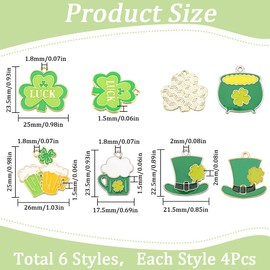 SUNNYCLUE 1 Box 24Pcs St. Patrick's Day Charms Green Shamrock Charm Enamel Hat Beer Luck 4 Leaf Clover Irish Holiday Lucky Charm for Jewelry Making Charms Supplies DIY Necklaces Bracelets Earrings