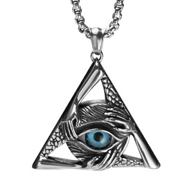 bahamut Mens Skull Evil Eye Necklace for Men Women Amulet Protective Talisman Pendant Gifts Gothic Accessories Jewellery (Blue triangle eye)