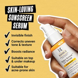 Kiehl's Better Screen UV Serum SPF 50+, Invisible Facial Sunscreen with Collagen Peptide, UV Filters to Shield UVA & UVB, Helps Correct Visible Signs of Aging, Boosts Skin Radiance - 1.7 fl oz