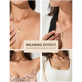 Menglisi Charm Necklace for Women Set 3 Pieces 316L Hypoallergenic Surgical Steel Initial A-K Butterfly Heart Charm 14K Gold Plated Necklace