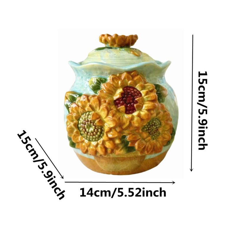 FORLONG Ceramic Hand-Painted Sunflower Sealed Jar,Food Storage Containers with Lids,