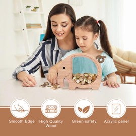 Kibelly Wooden Elephant Piggy Bank Unbreakable Piggy Bank Hucha para Niños Money Bank Girls & Boys Gifts