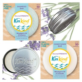 KinKind Give me STRENGTH! Travel shampoo and conditioner bars. Up to 50 washes. Travel essentials set with 2 soap shampoo bar tins. No leakage & less space. Lavender swim shampoo. Ideal gifts for her