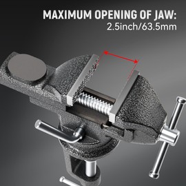 KOOPOOL 2.5" Table Bench Vise, 360° Rotating Clamp-On Work Vice with Multifunctional Jaw for Woodworking, Drilling, Sawing & Metal Working
