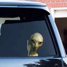 2 pcs Alien Waving UFO Theme Reflective Fanny Car Bumper Sticker,6 Inch Vinyl Decal, Waterproof,Die-Cut for Cars,Windows,Laptops