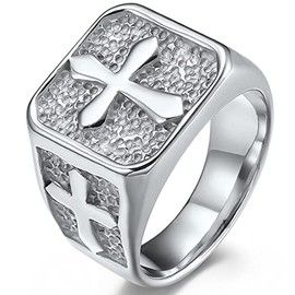 Jude Jewelers Stainless Steel Signet Style Christian Cross Religious Cocktail Party Biker Statement Wedding Ring (Silver, 16)
