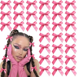 YAEISM 30PCS Bow Hair Clips Hot Pink Mini Hair Bows Kawaii Hair Ribbons Clips Satin Bow Hair Accessories for Women Girls