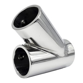 MARINE CITY 304 Grade Stainless Steel Tee Connector Hand Rail Fittings 3-Ways for 7/8 Inches Tube Marine Grade for Boats – Ships – Marines – Yachts (Pack of 2) (45°)