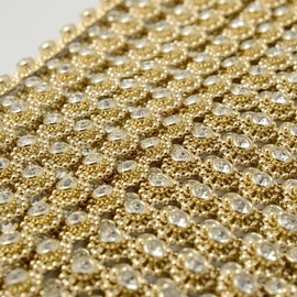 Rhinestone Trim Flower Crystal, Wedding Trim for Wedding Decoration, Home Decor, Craft Projects by 1 Yard, Crystal/Gold, TR-11062