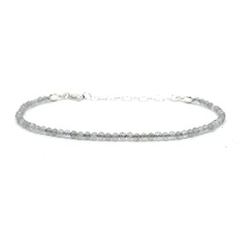 Labradorit-Armband, Halbedelstein, 2 mm dick, 925er Sterlingsilberkette verstellbar von 16cm bis 19cm.