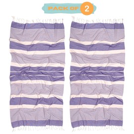 MOMOMUS Pack von 2 Fouta XL oder Strandhandtuch Baumwolle 100% - Saugfähig, Ultraweich, Kompakt - Strandtuch Fransen und Hamamtuch Dünn Sauna, Spa und Pool - Lila, 90x180cm