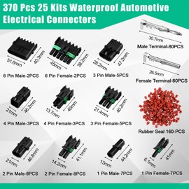 Reginary 370 Pcs 25 Kits Waterproof Automotive Electrical Connectors 1/2/3/4/6 Pin Terminal 82 Pcs Wire Connector Pin Removal Tool Kit Weather Pack Ratchet Crimping Tool for Car Boat Truck Motorcycle