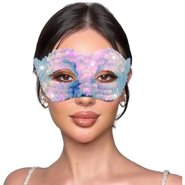 Aularso Sequins Masquerade Mask for Women Party Costume Face Masks for Ball Eye Mask Cosplay Accessories (blue)