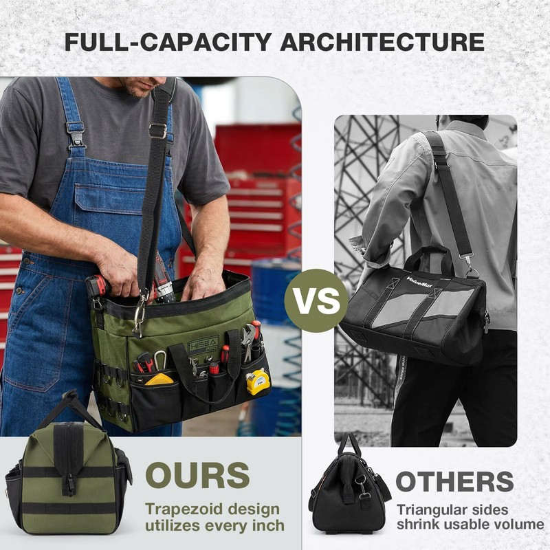 HISEA Heavy Duty Tool Bag 20 Pockets, 16-Inch Portable Tool