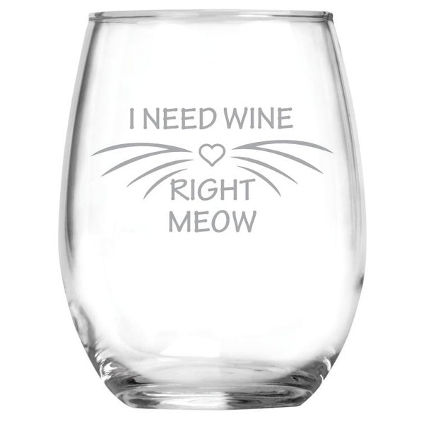 I Need Wine Right Meow (15 oz) Funny Birthday Wine