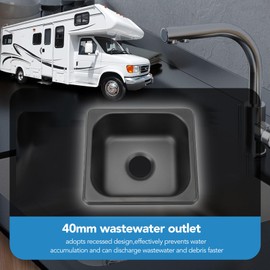 Kitchen Sink, 6.89x6.5x2.76in 304 Stainless Steel Black Single Bowl Sink Round Drain Port Embedded Installation Kitchen Bar Sink Multipurpose Sink for Caravan, Motorhome, Boat, RV