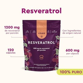 Vitatú | Resveratrol, 1200 mg por porción con 120 cápsulas, 100% Puro, Ingredientes de Origen Natural, con Antioxidantes, Suplemento Alimenticio