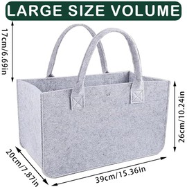 Cerkkapo Pack of 2 Felt Bag Large, 20 L Felt Bags Shopper, 39 x 26 x 20 cm Felt Bag, Felt Bag, Foldable Shopping Bag, Felt, Wood Basket for Firewood, Firewood Basket, Robust Felt Basket with Handles,